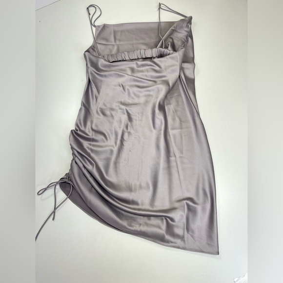 Topshop Tall Ruched Side Strappy Satin Mini Dress Silver Gray New With Tags 10 - Picture 4 of 12